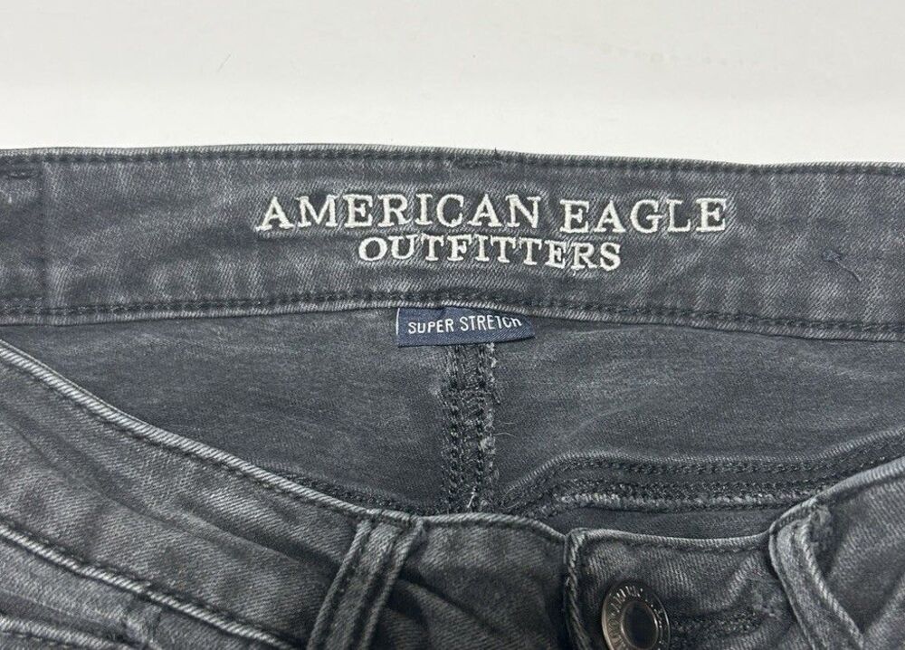 American Eagle Super Low Shortie Denim Shorts Women's Size 0 Black Frayed Cutoff - Picture 6 of 7